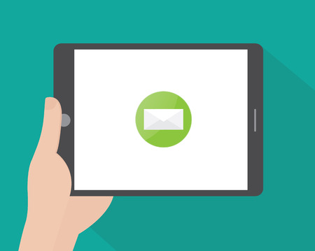 Hand holding blank screen of tablet computerのイラスト素材