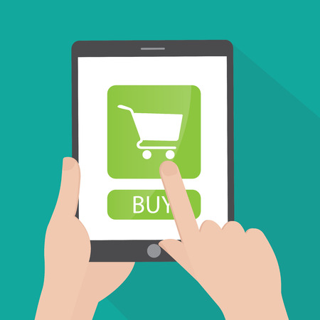 Hand touching screen of tablet computerのイラスト素材