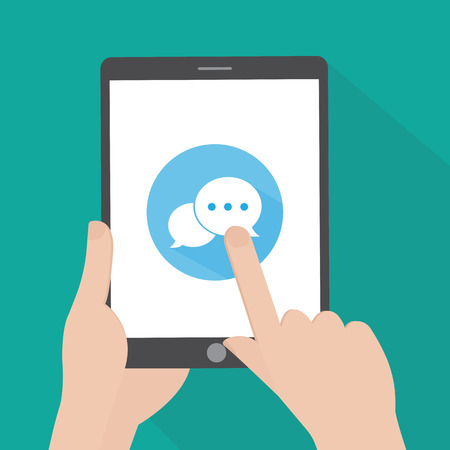 Hand touching screen of tablet computerのイラスト素材