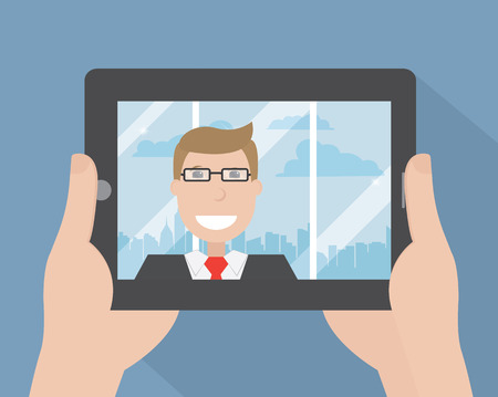 Hand holding a tablet computerのイラスト素材
