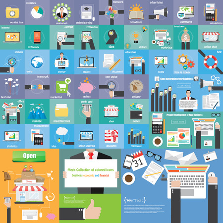 Flat icon Mega color collection business economic and financial iconのイラスト素材