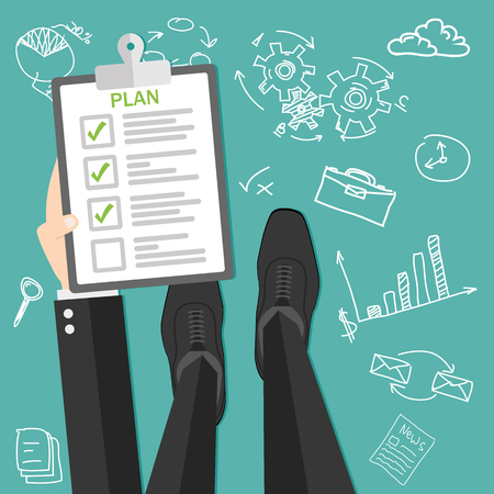 Hand holding clipboard with checklistのイラスト素材