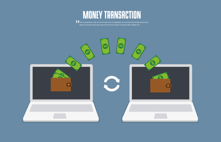 Money transfer transaction between device laptop. Online payment concept.のイラスト素材