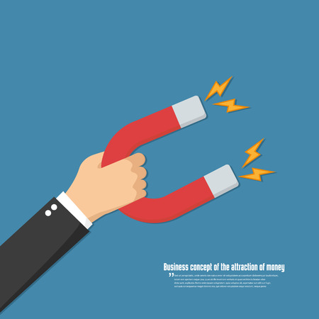 Hand of a businessman with magnet. Vector illustration in a flatのイラスト素材