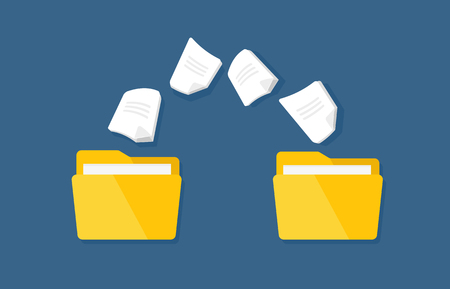 Transfer of documentation. Vector flat folders with paper files.のイラスト素材