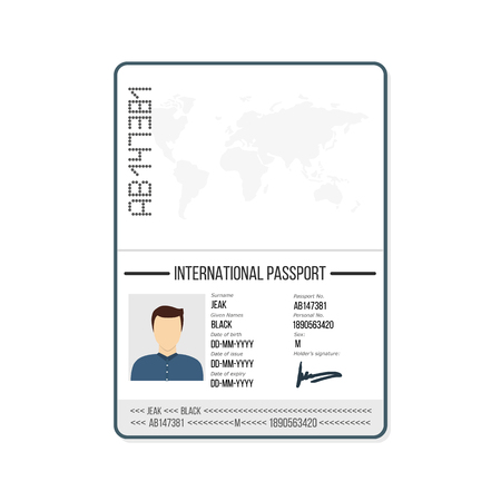 International male passport template with photo. Vector illustrationのイラスト素材