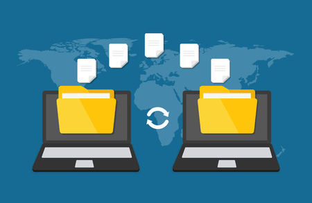 Transfer of documentation. Vector flat folders with paper files.のイラスト素材