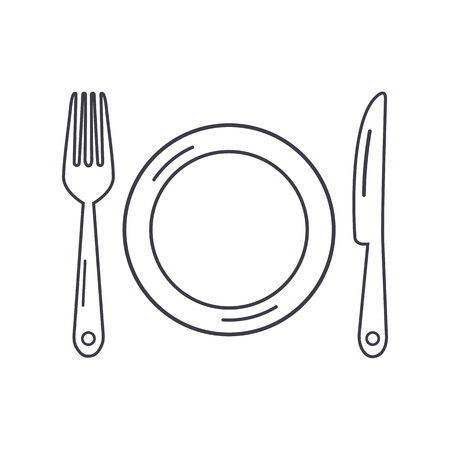 Plate and knife with a fork. Line iconのイラスト素材