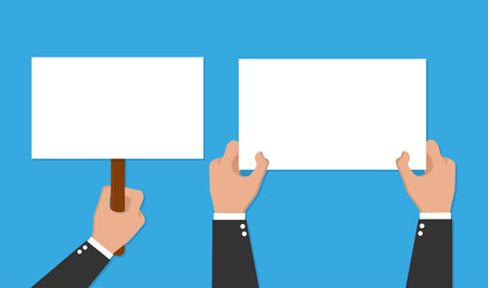 Hand holding placard. Vector flat for web banners, infographic designのイラスト素材