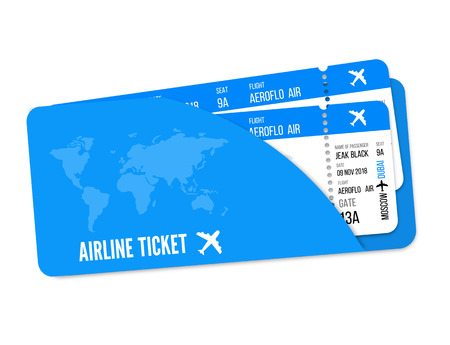 Realistic airline ticket design with passenger name. Vector illustrationのイラスト素材