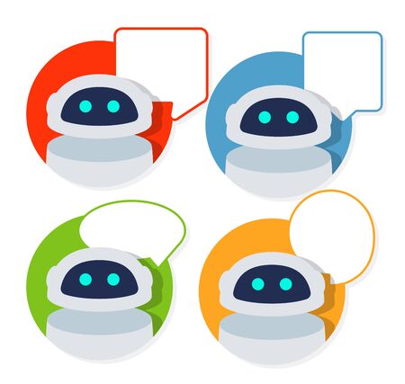Chat robot and speak bubble.Vector flat cartoon icon illustrationのイラスト素材