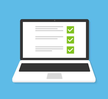 Laptop with checkbox screen. Flat icon vectorのイラスト素材
