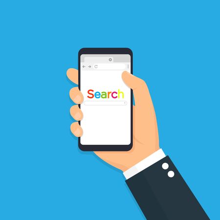 Phone with with open browser. phone with browser and search bar. Flat iconのイラスト素材