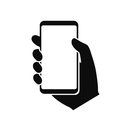 Hand holding smartphone. Vector illustration iconのイラスト素材