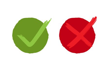 Check mark icon green and red. Yes or no. Vector illustrationのイラスト素材
