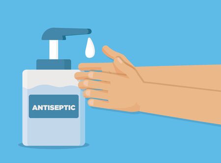 Hand wash gel vector illustration. Disinfection botle care. Sanitation handのイラスト素材