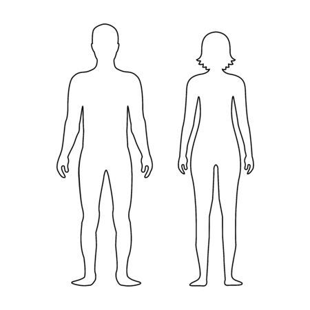 Male and female body silhouette template. Body silhouettes icon for medicine.のイラスト素材