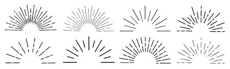 Sun rays hand drawn, linear drawingのイラスト素材