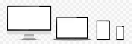 Set of compute, laptop, smartphone with empty screens. Design on transparent background. . Vector illustrationのイラスト素材