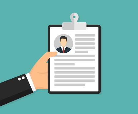 Clipboard with man silhouette icon. Interview concept in a flat style. Vector illustration.のイラスト素材