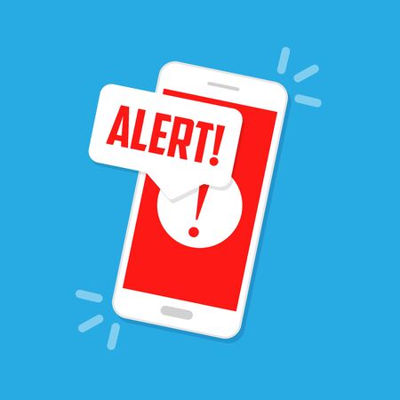 Alert notification on the smartphone screen. Flat vectorのイラスト素材