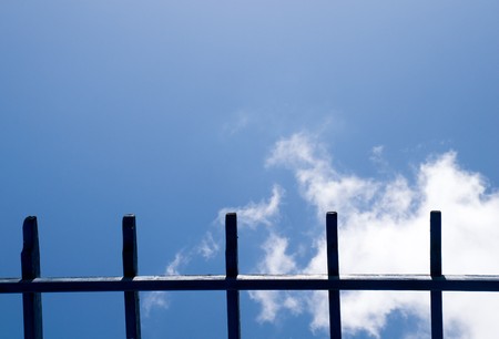 Pergola roof and blue skyの写真素材