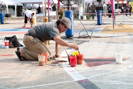 CHIANGMAI THAILAND-MARCH 22 :Chiangmai fest art on the street.These artists are shown on the drawing. on March 22,2012 in Chiangmai,Thailand.のeditorial素材