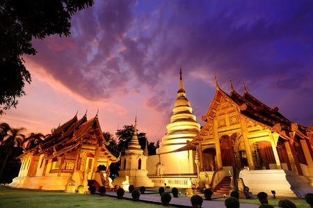 Phra Singh temple twilight time Viharn Lai Kam Wat Phra Singh is located in the western part of the old city centre of Chiang Mai.の写真素材