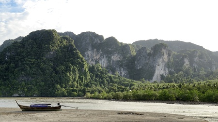 RAILAY travel steep cliffs. A popular tourist climb the cliff. Krabi Thailand.の写真素材