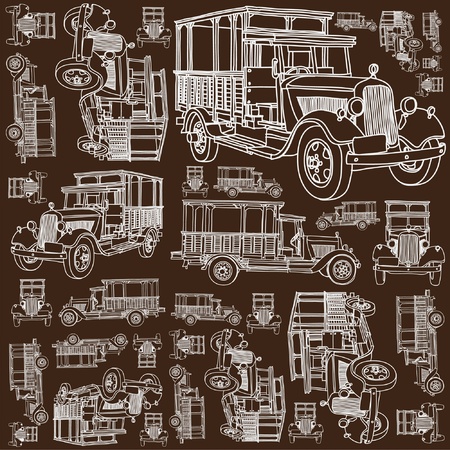 Seamless ancient truck patternのイラスト素材