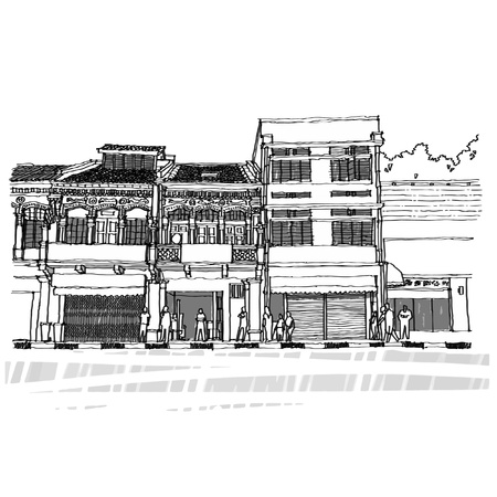 Street life sketchbook Singapore のイラスト素材