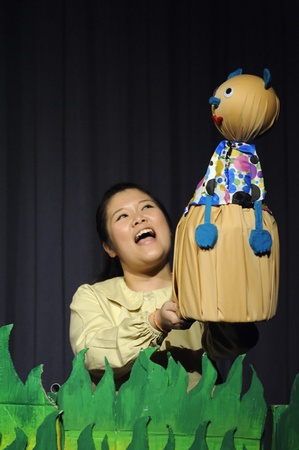 CHIANG MAI THAILAND-FEB. 23 : ASEAN Enchanting Puppets 2013.Unidentified woman Wayang Kulit dance gestures and pantomime Thailand at The CMU. Art Center.on FEB. 23,2013 in Chiangmai,Thailandのeditorial素材