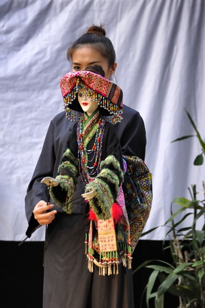 CHIANG MAI THAILAND-FEB. 23 : ASEAN Enchanting Puppets 2013.Unidentified woman Hobby hut dance gestures and pantomime Thailand at The CMU. Art Center.on FEB. 23,2013 in Chiangmai,Thailandのeditorial素材