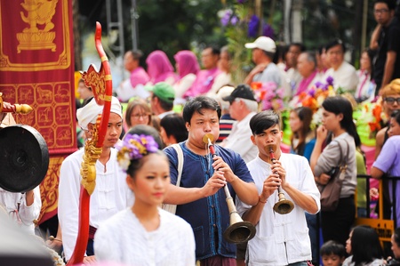 CHIANG MAI,THAILAND-FEB.2 : 37th Anniversary Chiang Mai Flower Festival, Unidentified man and woman in parade annual Chiang Mai flower festival. on Feb.2, 2013 in Chiang Mai,Thailand.のeditorial素材