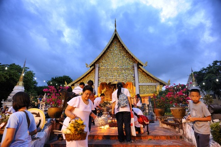 CHIANG MAI THAILAND-JUNE 5 : Inthakhin traditional Offerings of flowers.Thai offering flowers attended a ceremony to worship the city pillar at Wat Chedi Luang.on June 5,2013 in Chiangmai Thailandのeditorial素材