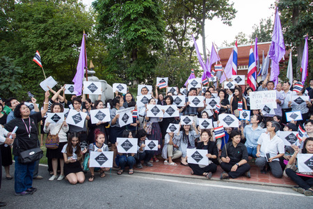 CHIANG MAI THAILAND-NOVEMBER 6   No Amnesty Bill  People holding signs and calling out to rally...