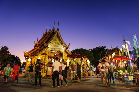 CHIANG MAI THAILAND - NOVEMBER 21 : Srisuphan temple market, Unidentified men and women tourists buy souvenirs and food. This temple is an important place to visit. Market is held every Saturday.のeditorial素材