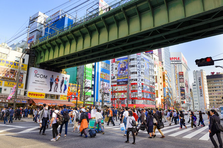 TOKYO JAPAN - APRIL 4, 2018 : Akihabara neighborhood, Unidentified tourists walk past this area has many technology shops full to shopping and restaurants. One of Tokyo's must-see places to visit.のeditorial素材