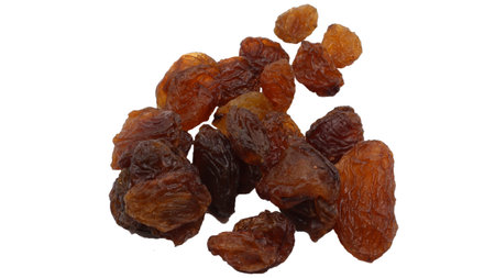 Raisins. Raisins isolated on white background close up. top view.の写真素材