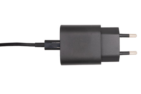 Charger for smartphones. phone charger. Black phone charger without background.