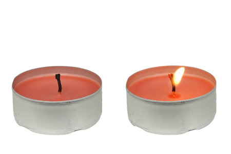 Small red candles. burning candle.の写真素材