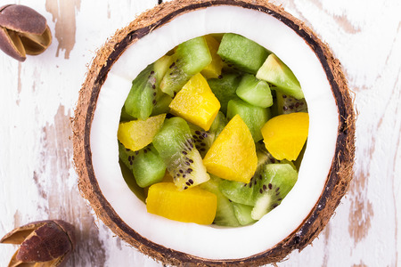 Fruit mix of a kiwi and dried apricotsの写真素材