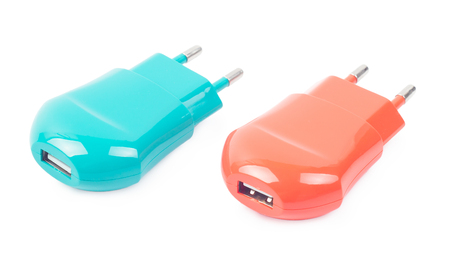 battery charger for phone on a white backgroundの写真素材