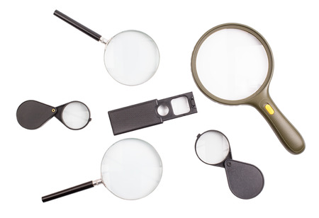 Magnifying glasses magnifying on a white backgroundの写真素材