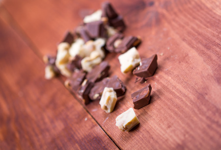 Nut chocolate pieces on a table