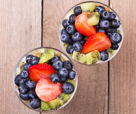 Muesli and yogurt with berriesの写真素材