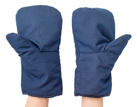 Mittens blue warm on a white backgroundの写真素材