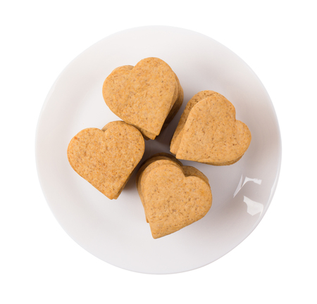 Cookies hearts in a plate isolatedの写真素材