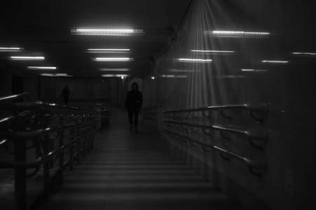 Black and white horizontal photo. optical effects. urban landscape. Abstraction with elements of...