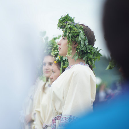 Russia. Sverdlovsk region. Koltashi village. June 18, 2022 Full-color editorial photo. Ural Ethnic Festival named after Danila Zverev.のeditorial素材